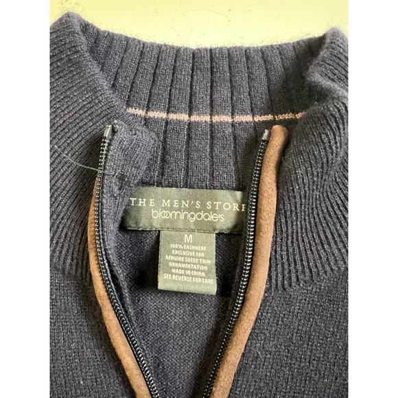 Cashmere mens quarter zip pullover MED leather pull lg sleeve‎ quiet luxury - Picture 4 of 11